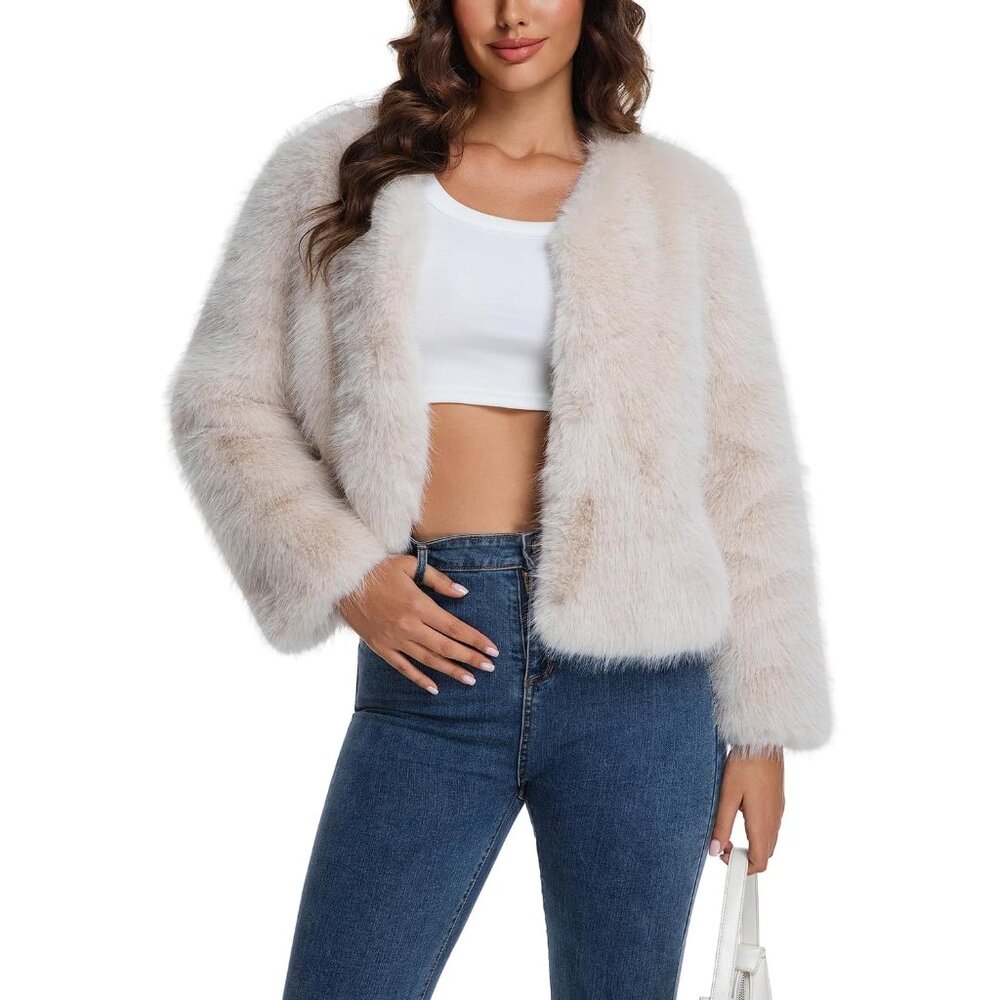 Versatile Women's Faux Fur Cropped Cardigan - Stylish Warmth For Winter Nights
